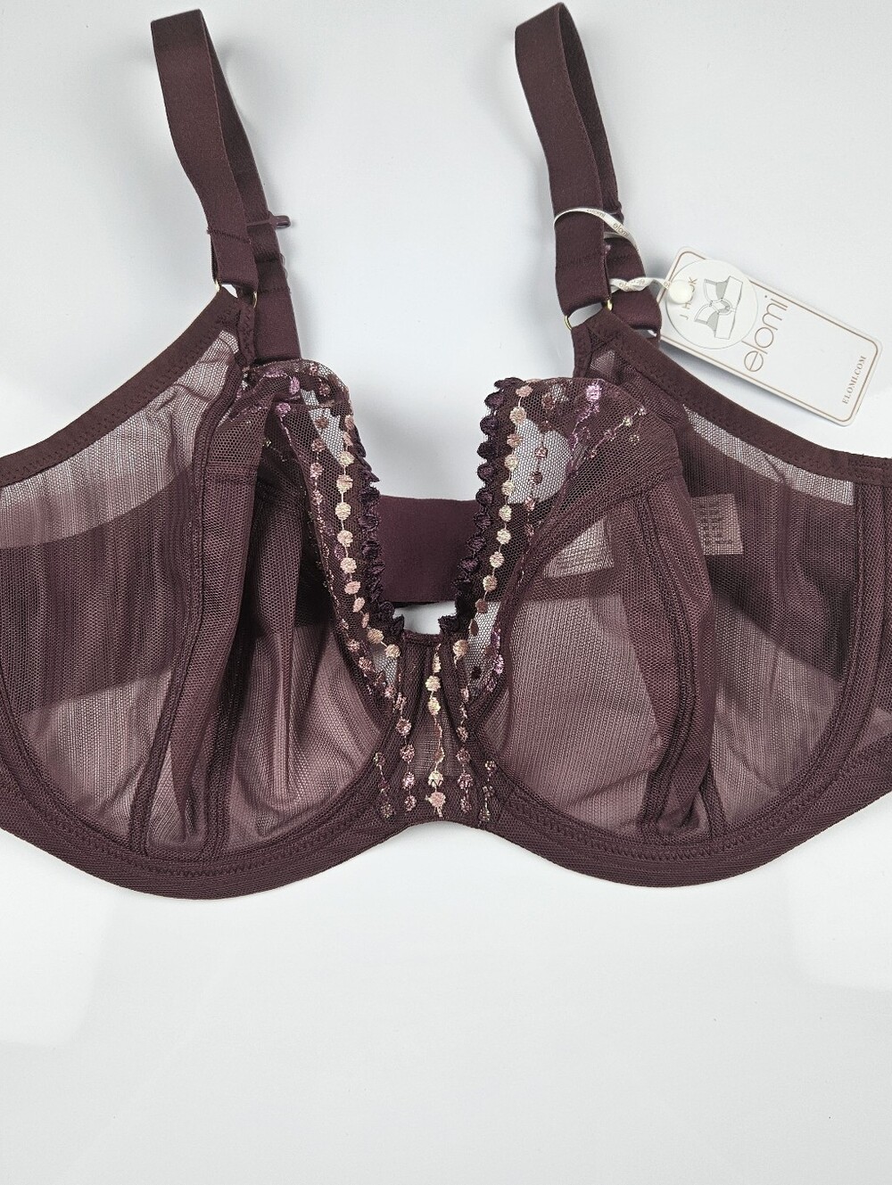 Elomi Matilda Sugarplum Plunge Mesh Underwire NWT Size 38DDD